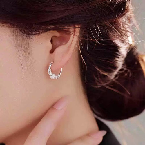 正品纯银招财银耳环女款显瘦幸运耳环母亲节送礼物转运珠气质