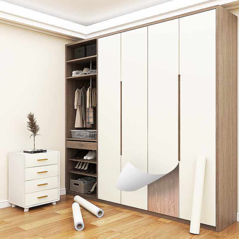 轻奢肤感衣柜贴纸柜子柜门改造改色贴膜白色墙纸自粘防水家具翻新