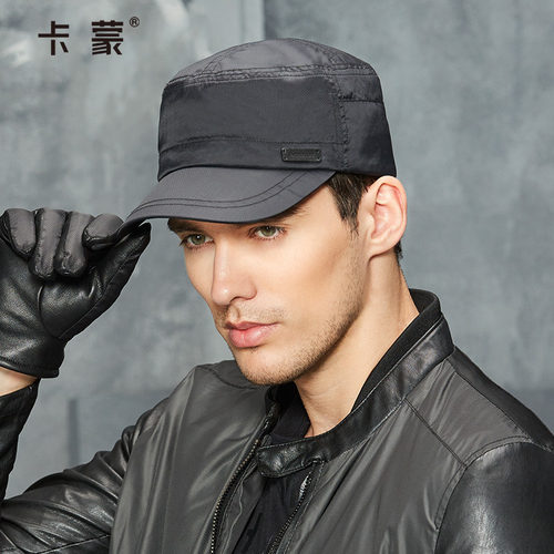 纯黑色秋冬天街头风防寒平顶帽
