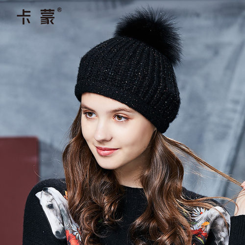 粗毛线韩版百搭黑色南瓜帽