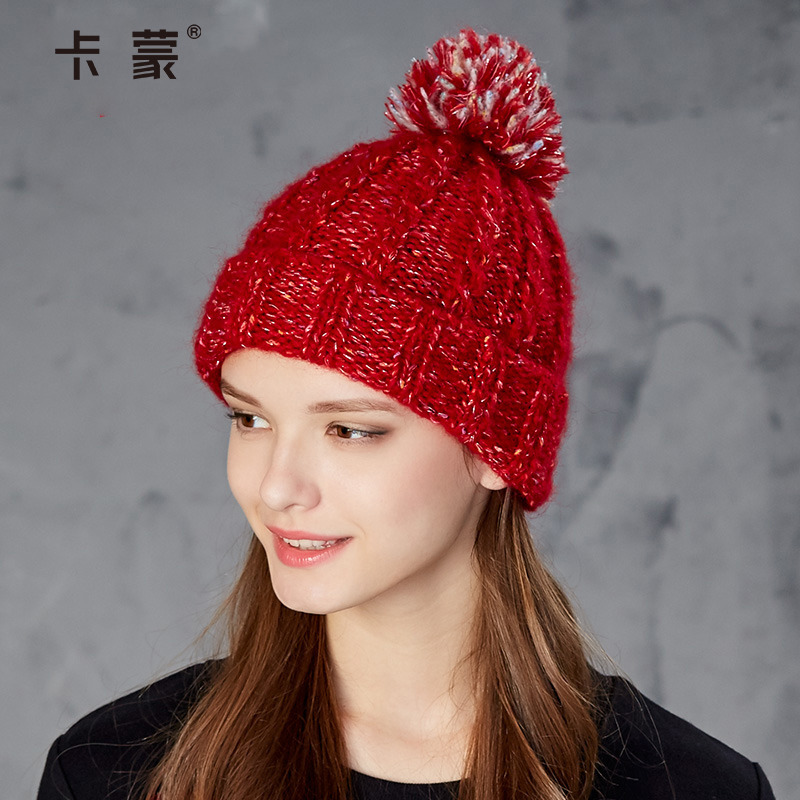 卡蒙韩国潮女针织帽马海毛套头帽时尚护耳帽冬季保暖毛线帽子女冬