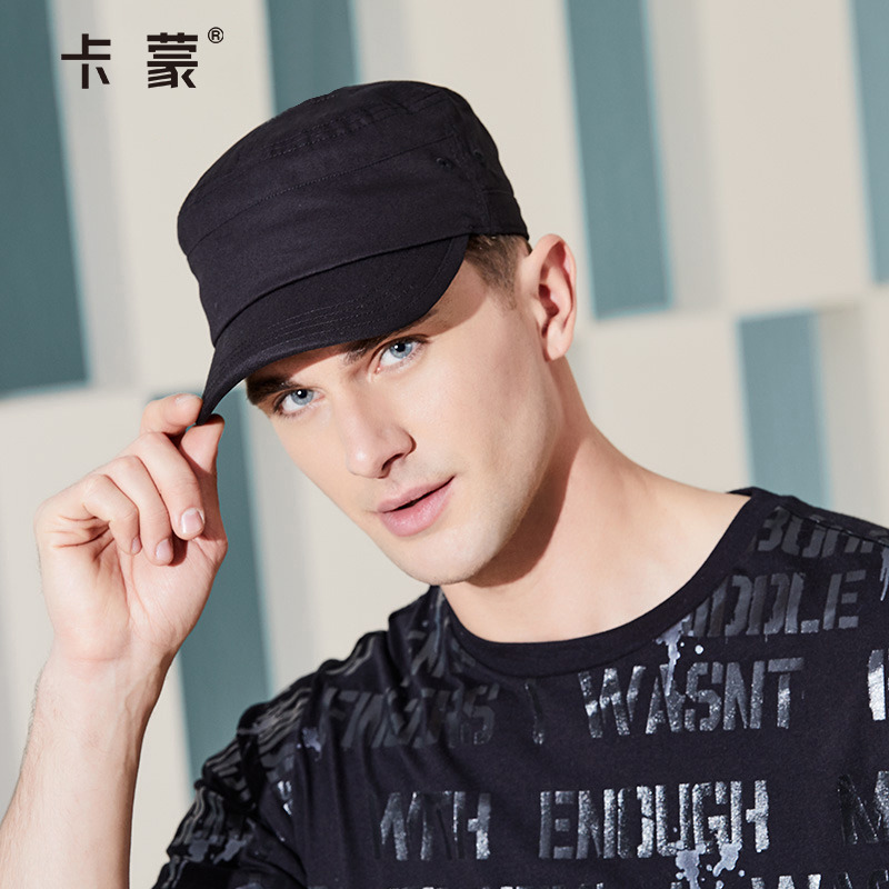 卡蒙黑色帽子男休闲青年户外鸭舌帽大号纯色春夏季短檐平顶帽帽子