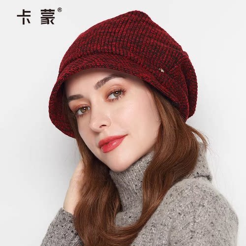 保暖加绒修脸型时尚风针织堆堆帽