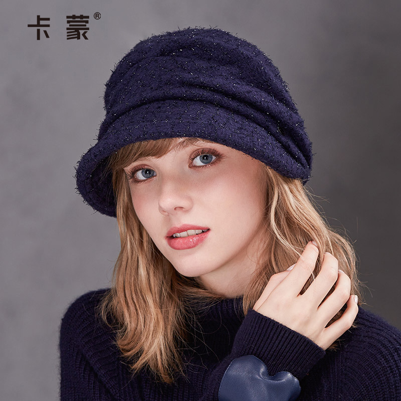 卡蒙羊毛鸭舌贝雷帽子克莱因蓝