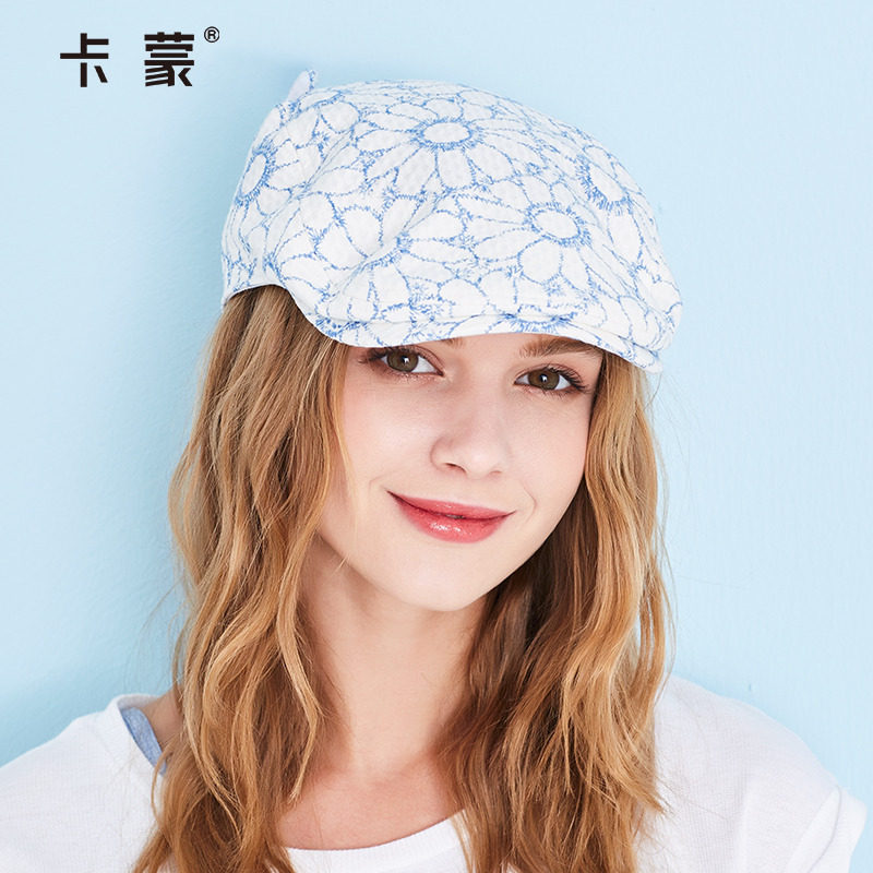 卡蒙帽子女印花贝雷帽女夏英伦时尚修脸鸭舌帽防晒遮阳帽前进帽薄