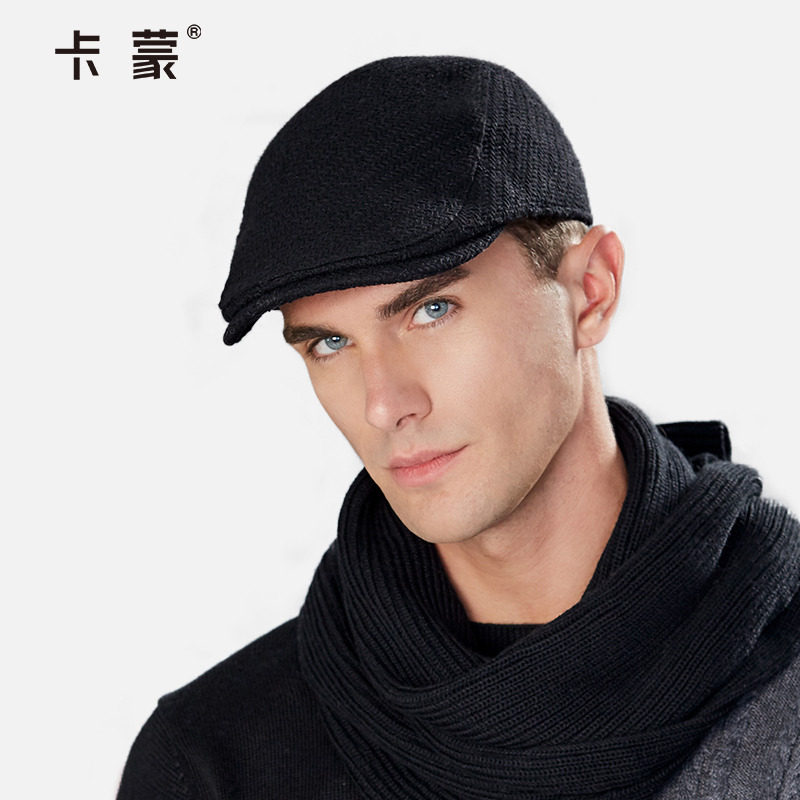 卡蒙秋冬户外鸭舌帽文艺画家帽百搭保暖羊毛呢贝雷帽纯色鸭嘴帽