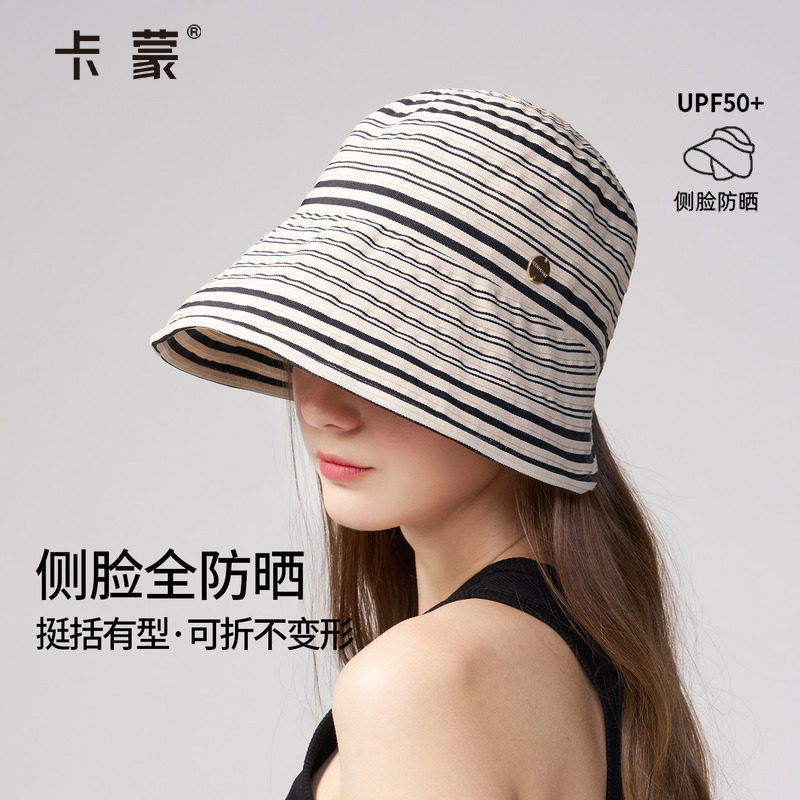 卡蒙帽子新款侧脸全防晒遮阳帽防紫外线可扎马尾大帽檐防晒帽女款