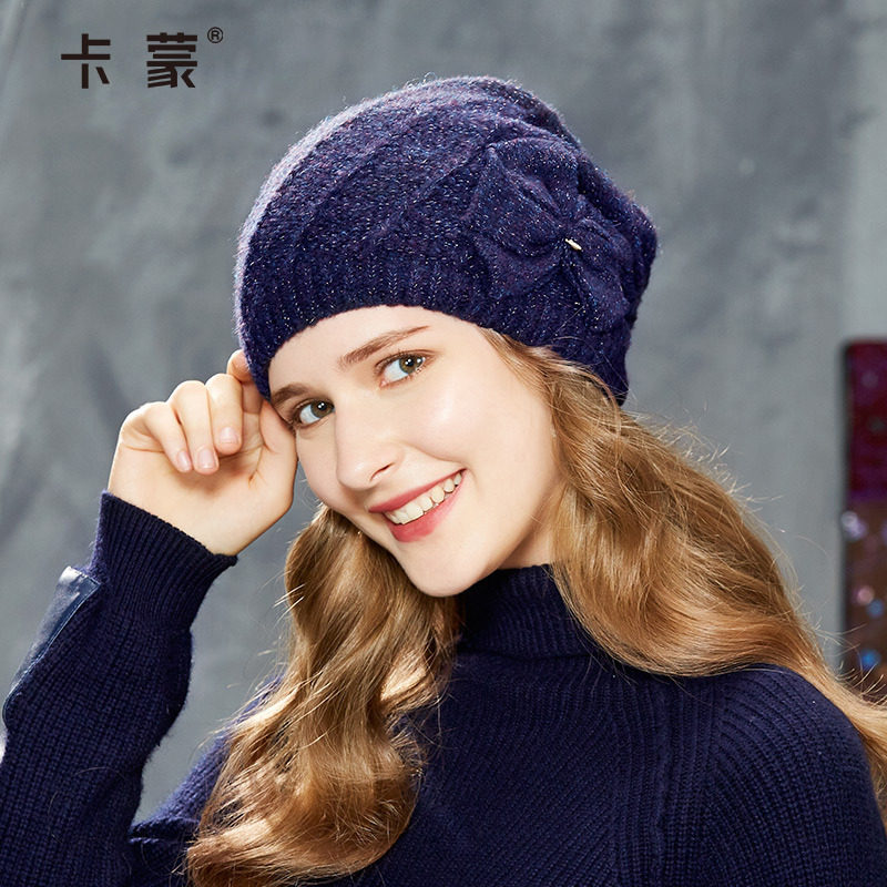 蝴蝶结短发保暖户外百搭毛线帽