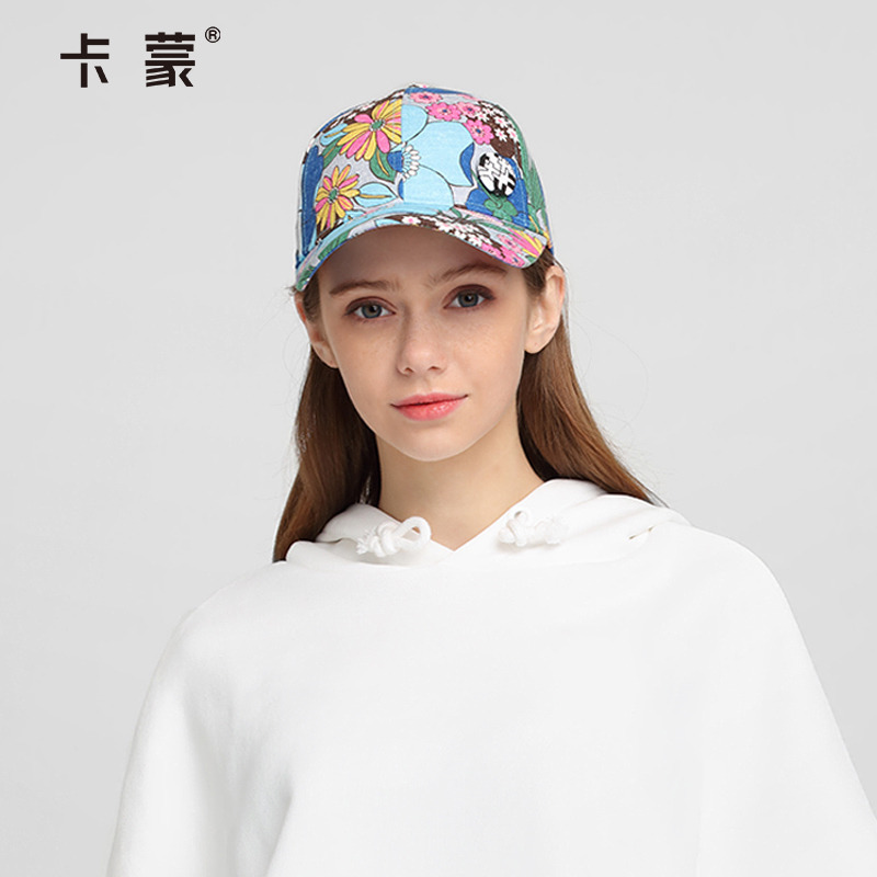卡蒙纯棉彩色印花时尚棒球帽女生夏日系甜美休闲鸭舌帽子女春秋潮