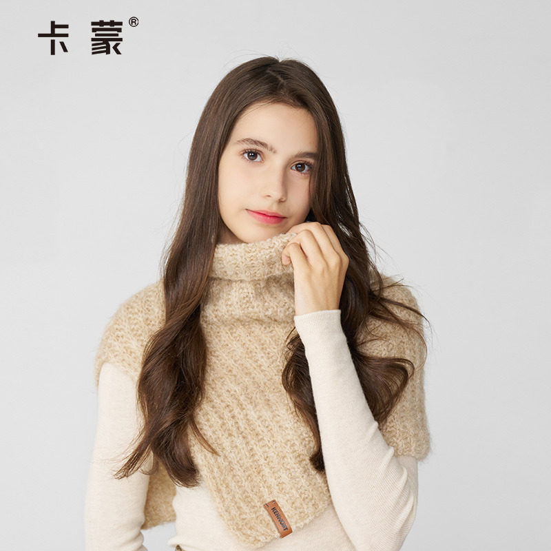 卡蒙新款披肩外搭围巾冬季女款高领堆堆两用针织围巾氛围感小坎肩