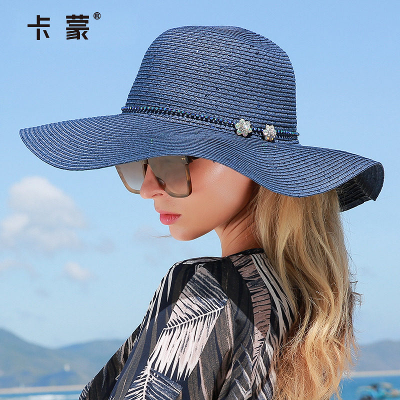 卡蒙韩版海边大檐帽百搭遮阳帽系带软妹草帽女夏小清新田园太阳帽