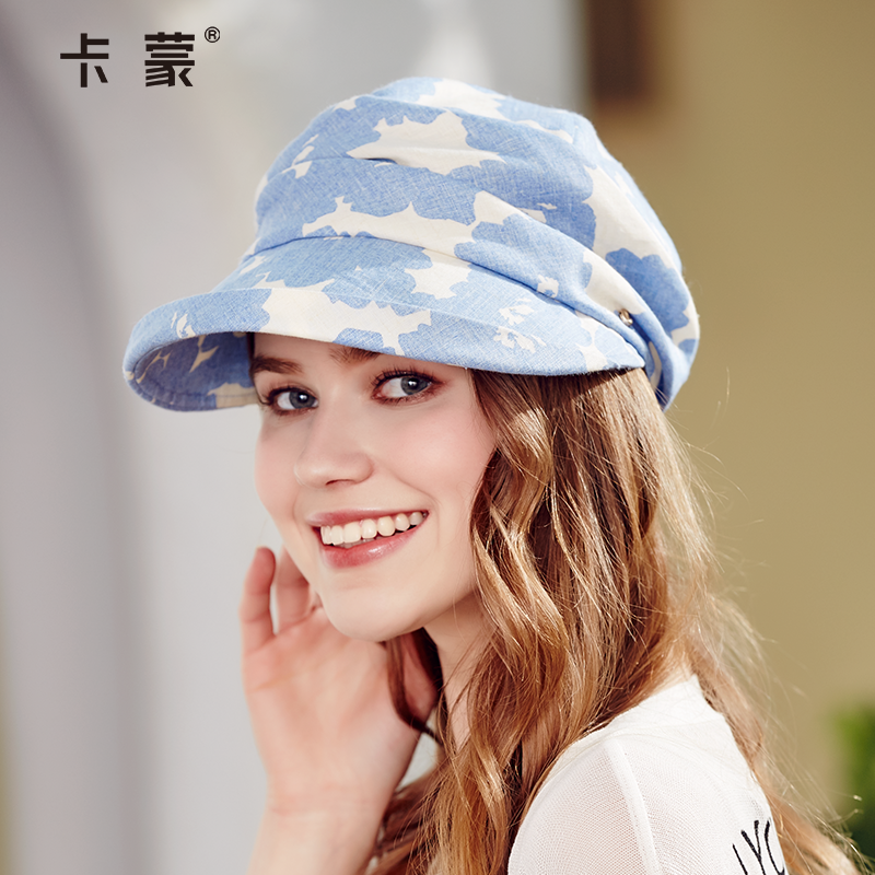 卡蒙亚麻印花防uv鸭舌帽春夏时尚贝雷帽韩版潮女士防晒遮阳帽子