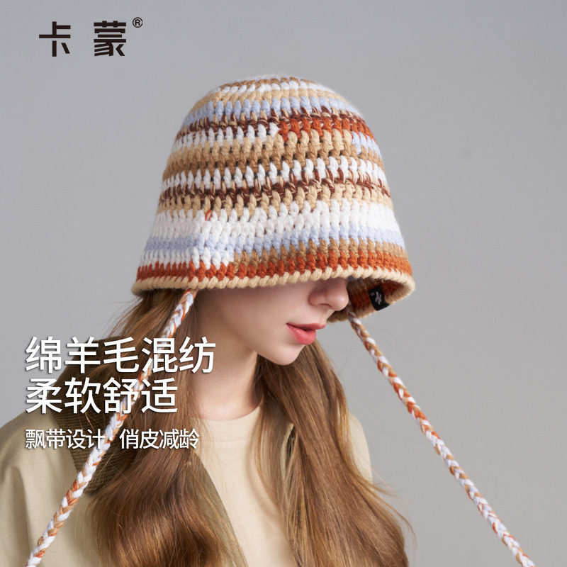 卡蒙条纹渔夫帽女2025新款正流行高级感超好看秋冬毛线帽针织帽子