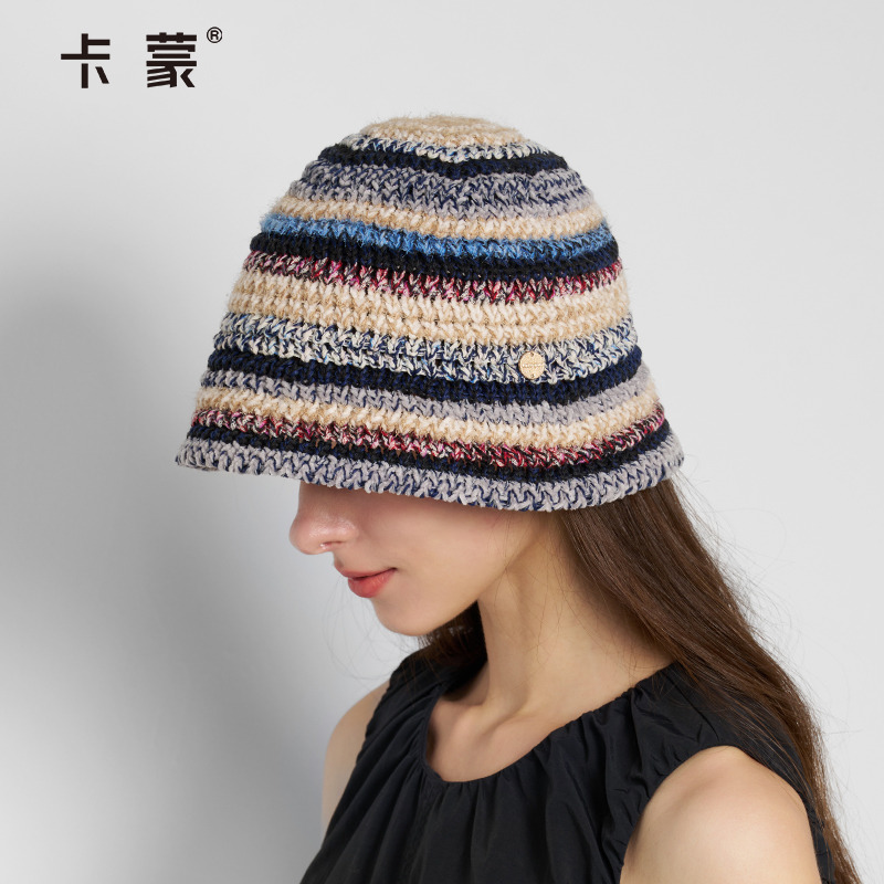 卡蒙撞色编织盆帽时尚百搭显脸小