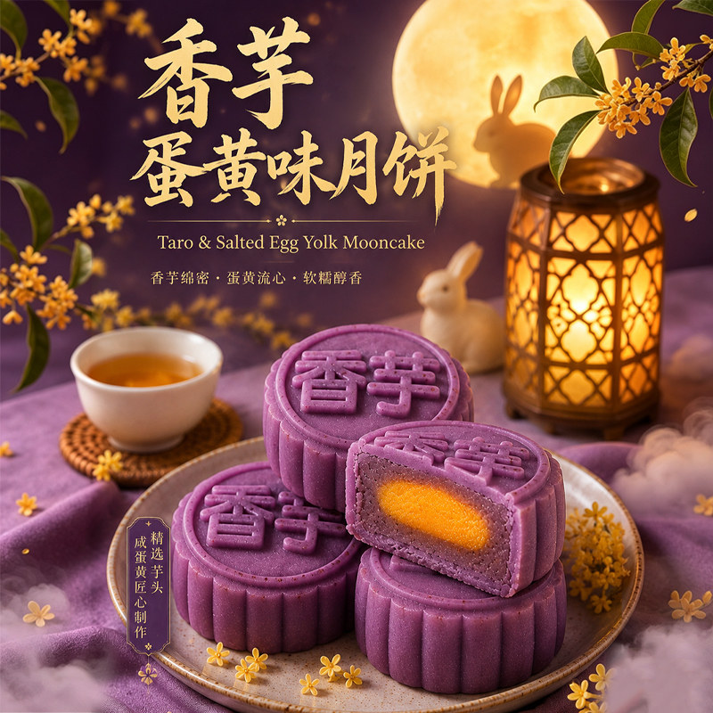 香芋蛋黄味月饼中秋节糕点