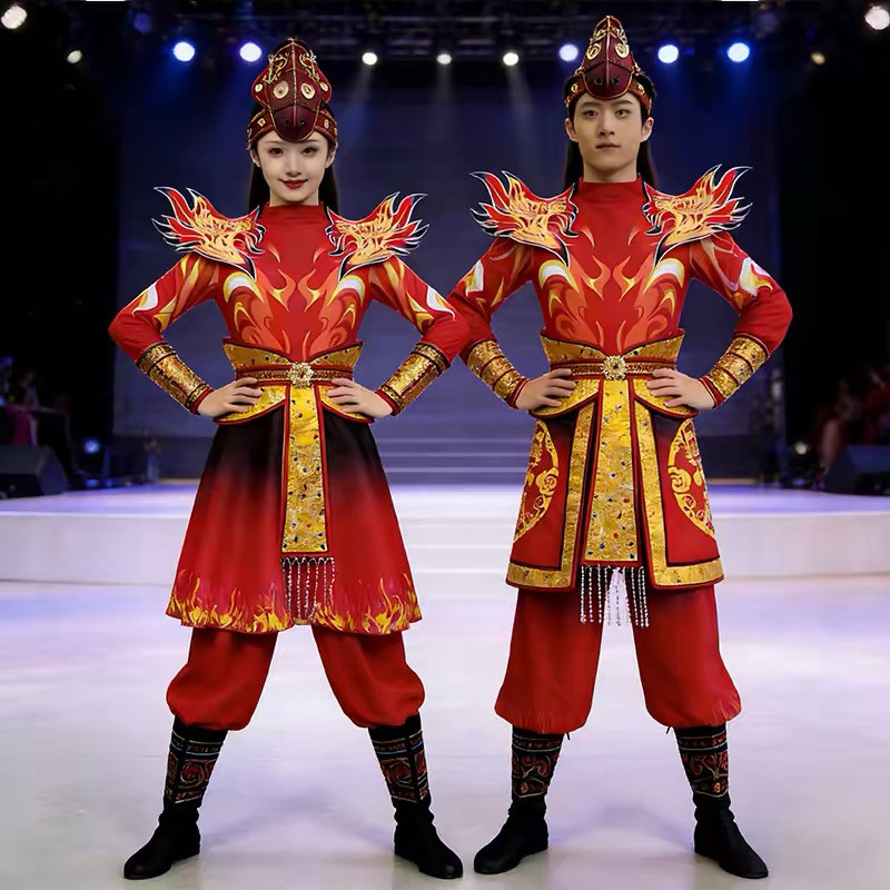 新款马年万马奔腾男女成人打鼓舞蹈服腰鼓水鼓锣鼓队开场舞演出服