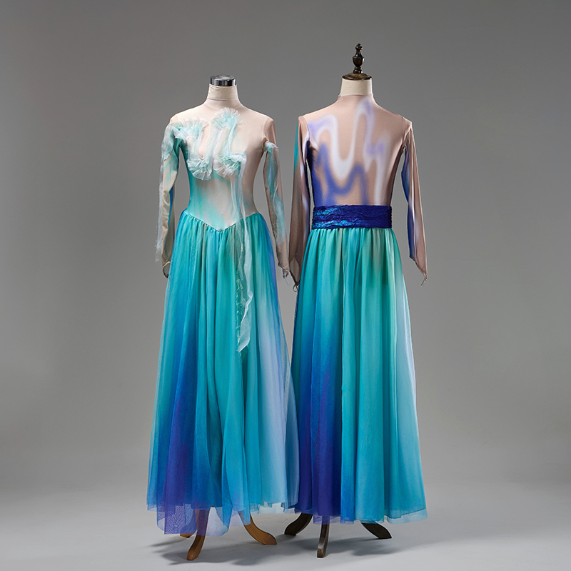 现代歌伴舞表演服中国风飘逸开场舞大摆裙男女青山绿水舞蹈演出服