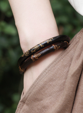 未芽定制雕花天然黑檀木手镯