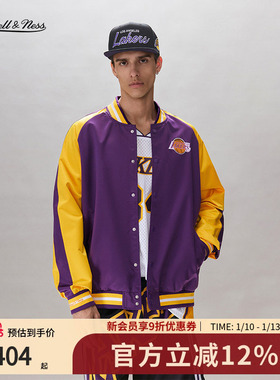 mitchell&ness夹克湖人队美式时尚防风保暖缎面棒球外套情侣MN