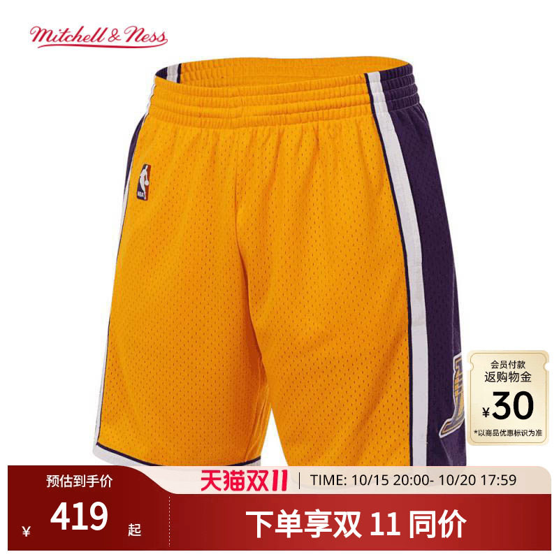 MN湖人队09-10赛季主场球裤经典美式舒适透气运动短裤球迷版男NBA