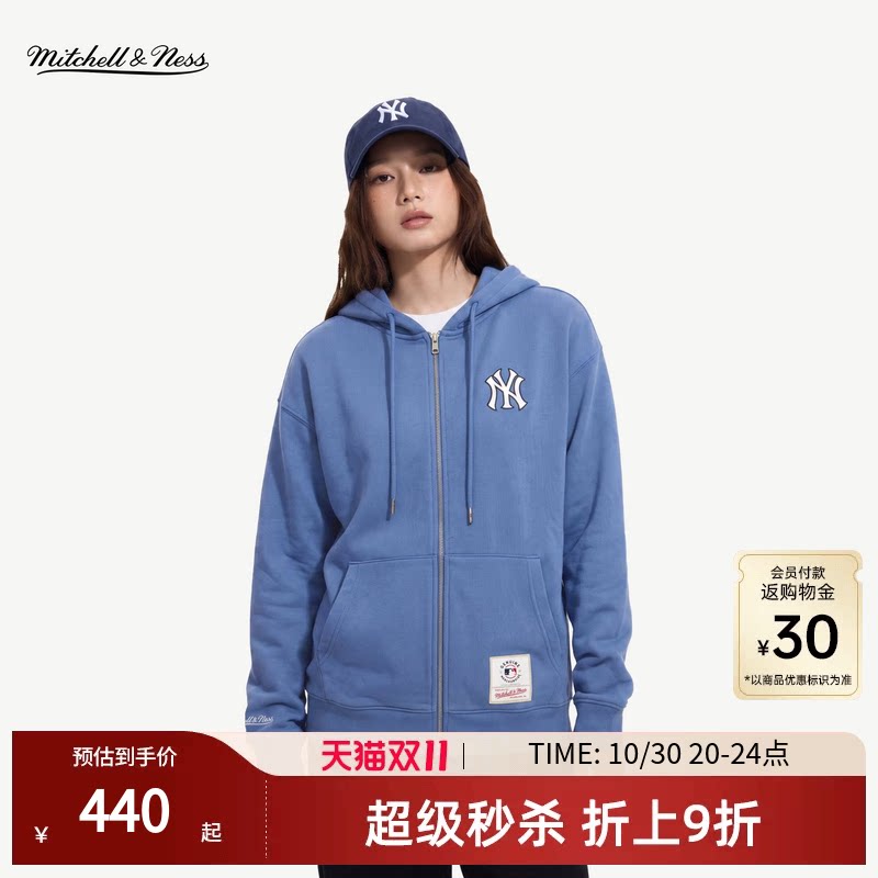 MN官方【MLB联名款】外套LA道奇/NY洋基百搭针织连帽卫衣外套男女