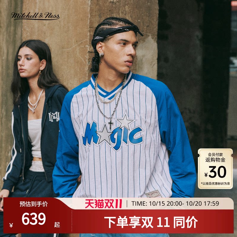 Mitchell&Ness卫衣潮流美式复古拼接百搭宽松运动棒球T恤情侣MN