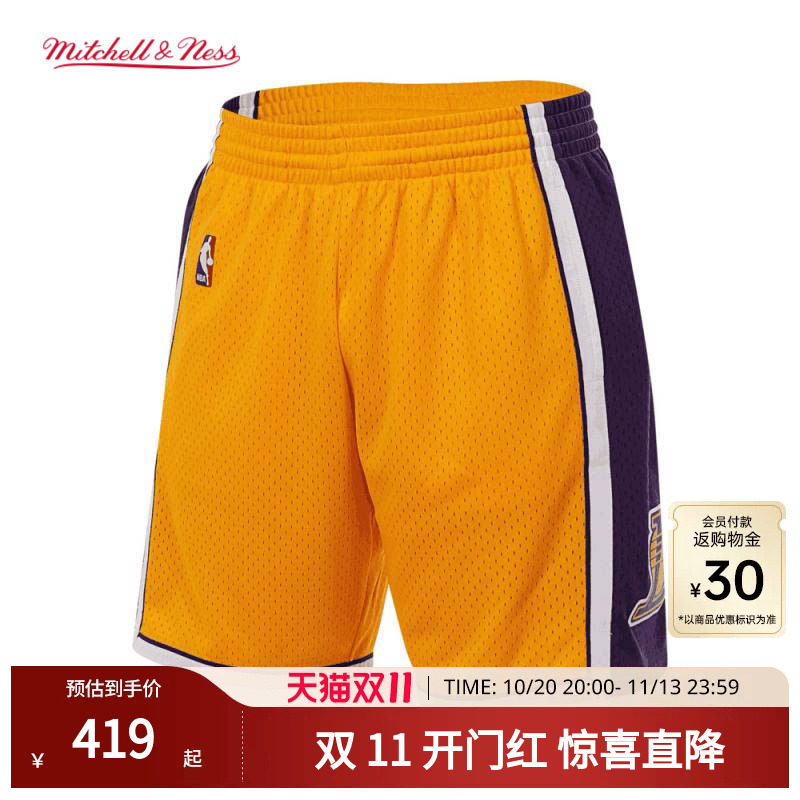 MN湖人队09-10赛季主场球裤经典美式舒适透气运动短裤球迷版男NBA
