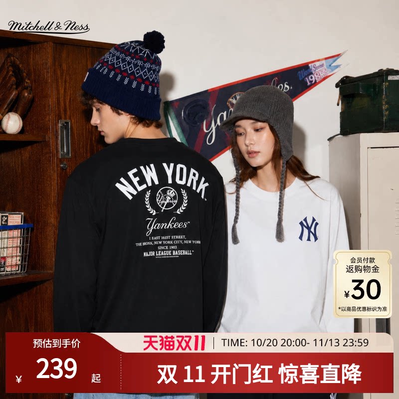 MN官方【MLB联名款】长袖T恤NY洋基LA道奇美式棒球运动上衣男女
