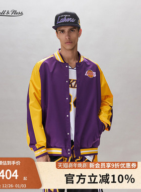 mitchell&ness夹克湖人队美式时尚防风保暖缎面棒球外套情侣MN