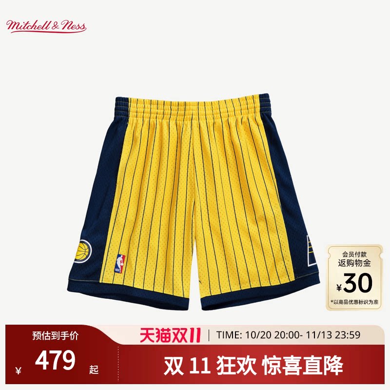 MN步行者队99-00赛季球裤SW球迷版百搭撞色篮球健身运动短裤NBA