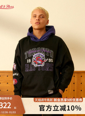 mitchell&ness卫衣猛龙勇士美式重磅撞色保暖连帽运动卫衣男MN