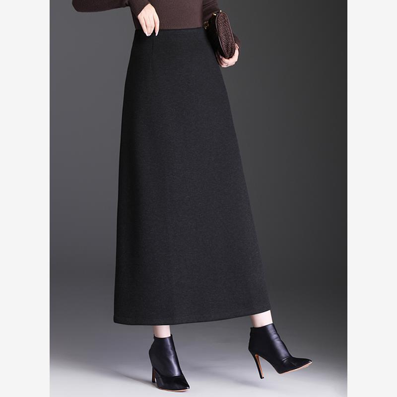羊毛呢灰色半身裙长款女秋冬新款气质爆款裙子冬裙配大衣a字半裙