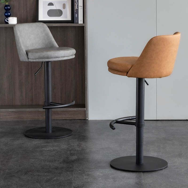 现代简约吧台椅家用升降旋转不锈钢意式极简轻奢前台吧凳高脚凳子