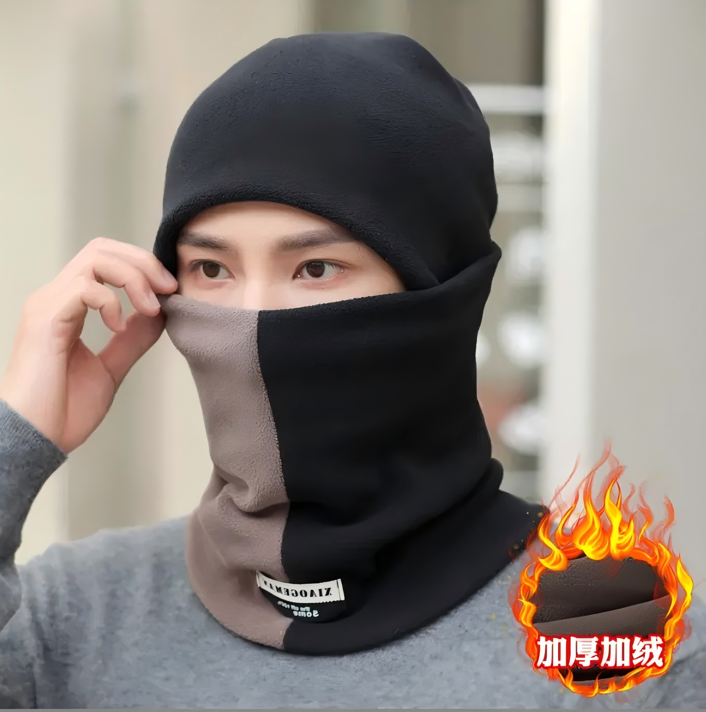 时尚加绒双拼防风围巾男女加厚骑行防寒秋保暖套百搭脖围巾冬季