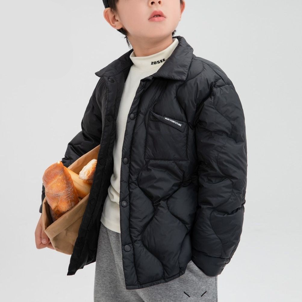 男童短款轻薄羽绒服黑色翻领衬衫式儿童宽松长袖保暖外套新款,童装/婴儿装/亲子装,羽绒服,淘宝优惠券,粉丝福利购,淘宝优惠卷