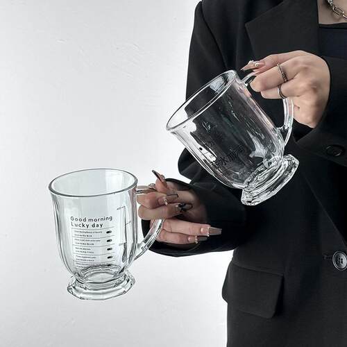 玻璃马克杯家用带刻度女高颜值果汁茶杯办公室耐高温创意喝水杯子
