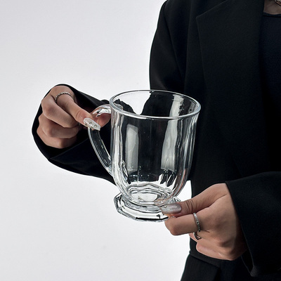 玻璃杯大容量带把果汁杯家用水杯ins风杯子女夏季啤酒饮料牛奶杯