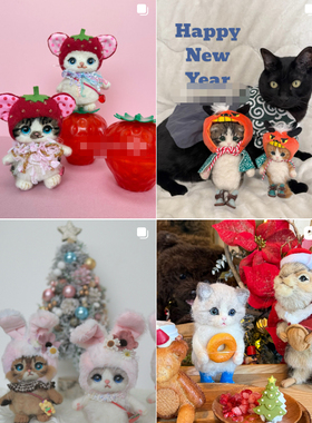 日本本土代手工作可爱猫咪毛绒毛毡过家家玩具草莓chata三花梨花