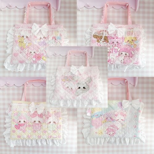 日本本土代购手作家pream蕾丝少女粉色洛丽塔单肩包收纳包蝴蝶结