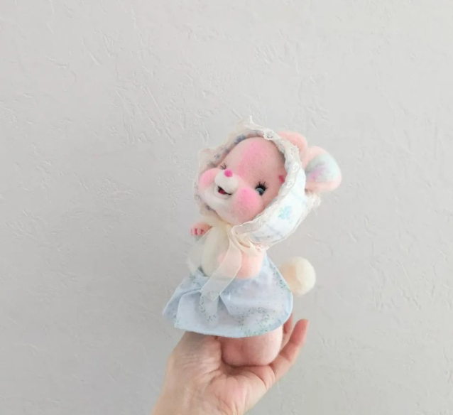 日本本土代购昭和风手作家少女梦幻可爱小动物摆件限定泰迪粉色小