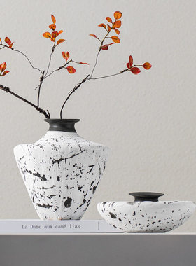 侘寂风复古陶瓷花瓶仿古水墨艺术