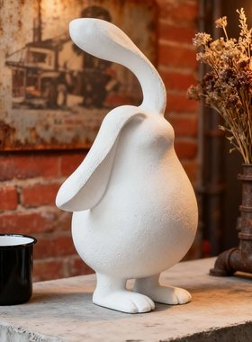 无量丹麦风薄雾白兔子雕塑摆件