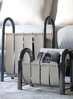 现代轻奢金属皮质杂志架书刊架家居摆件书架样板间设计师软