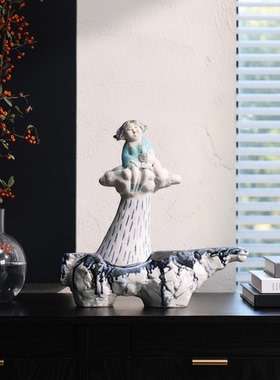 新中式陶瓷手绘人物摆件乔迁礼