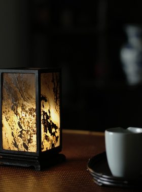 新中式禅意页岩石茶台灯烛台茶室酒店民宿氛围灯石头灯摆件