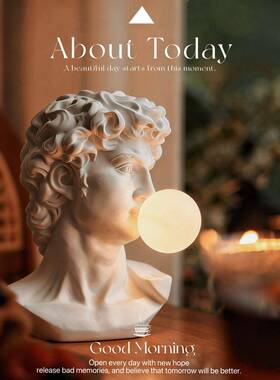 知南艺术古典风大卫头像台灯LED石材桌面装饰灯手工艺术