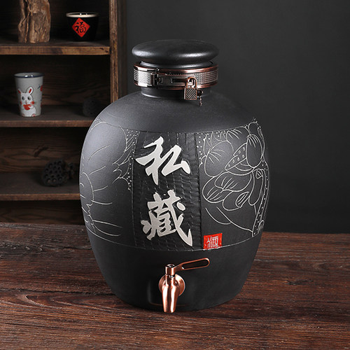 宝曦瑶雕刻荷花私藏酒坛带龙头