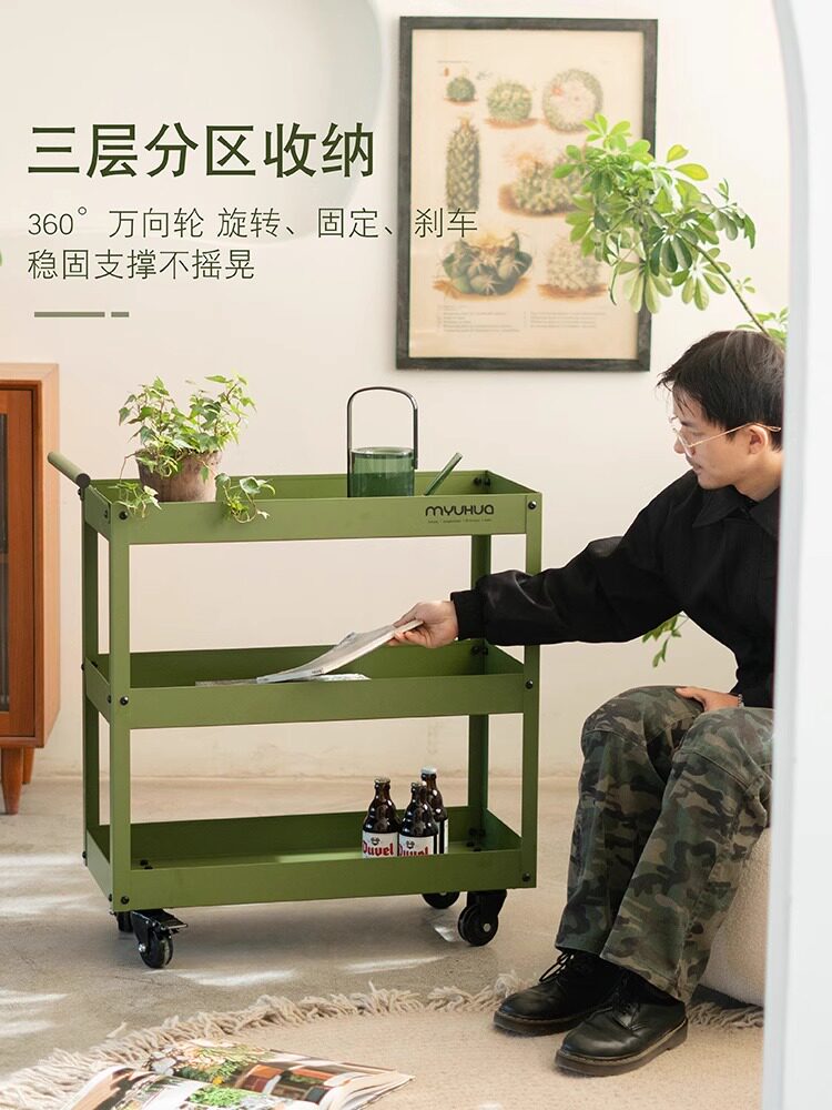 绿色铁艺小推车移动花架落地带轮阳台花盆架绿植盆栽置物架客厅