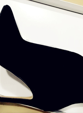 2021春秋新款女鞋尖头超高跟100毫米黑色羊绒短靴百搭8 11.5大码