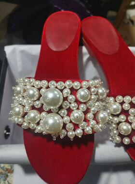 2023年夏季新款拖鞋珍珠装饰女鞋凉鞋大红蓝黑绿白可定制颜色日常